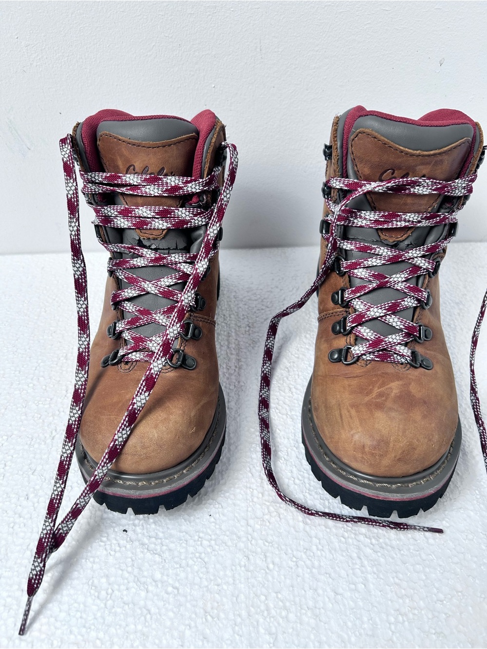 Cabela's Brown Leather Mens / Womens Winter Boots with Burgundy Accents 7.5